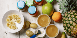 Baby food in bowls.