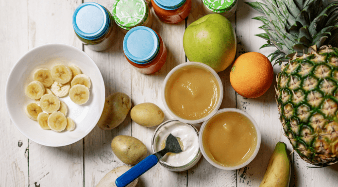 Baby food in bowls.