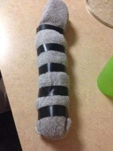 Sock with electrical tape= tail!