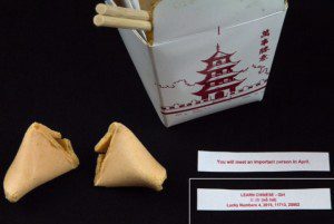 Darcie wasn't into the pink or blue theme, so they chose these adorable fortune cookies to reveal.