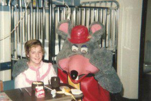 Chuck E. Cheese came to visit during my first surgery and brought a piece of pizza.