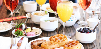 A table full of brunch foods.