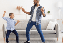 Father and son dancing