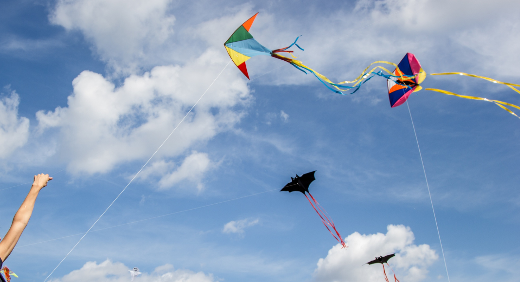 Kites soaring in the sky.